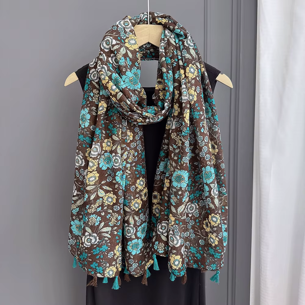 [Grande écharpe confortable à imprimé Paisley] grande écharpe florale Paisley luxueuse avec pompon c