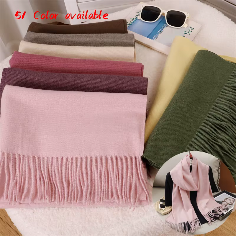 30*180 cm couleur unie femmes hiver écharpe chaud épaissir cachemire châle extérieur glands Pashmina