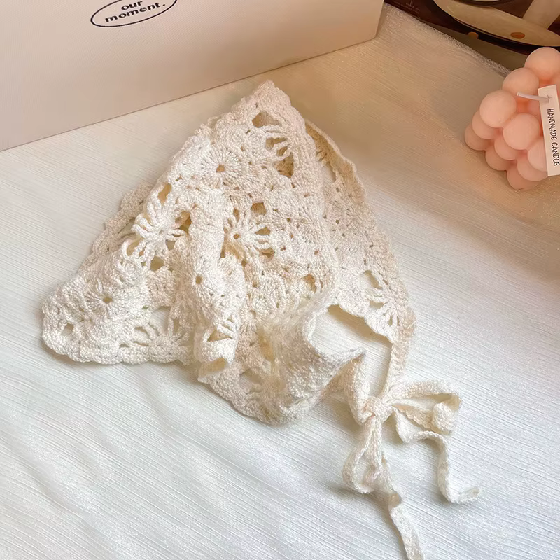Foulard triangulaire français fleuri Spicy Girl, bandeau en crochet tricoté mignon pour femme, foula