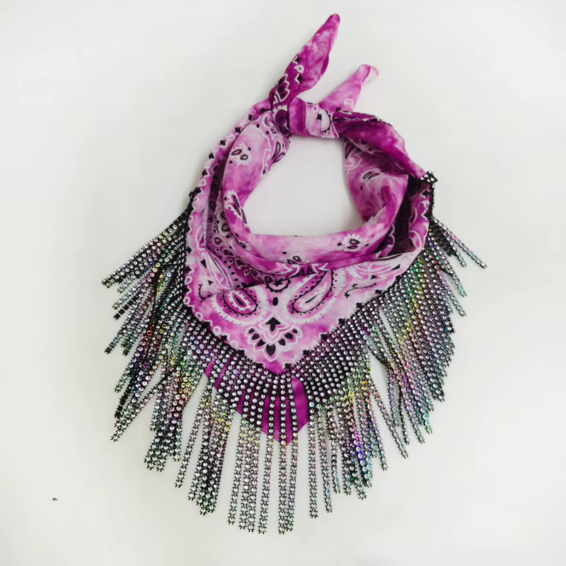 Bandana coloré à franges en biscuits pour femmes, écharpe triangle à pampilles, écharpe de sauna pol