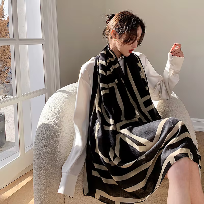 Grand Châle Pashmina pour Femme, Marque de Luxe, Hijab, Foulard, Design Imprimé, Étole de Plage, 202