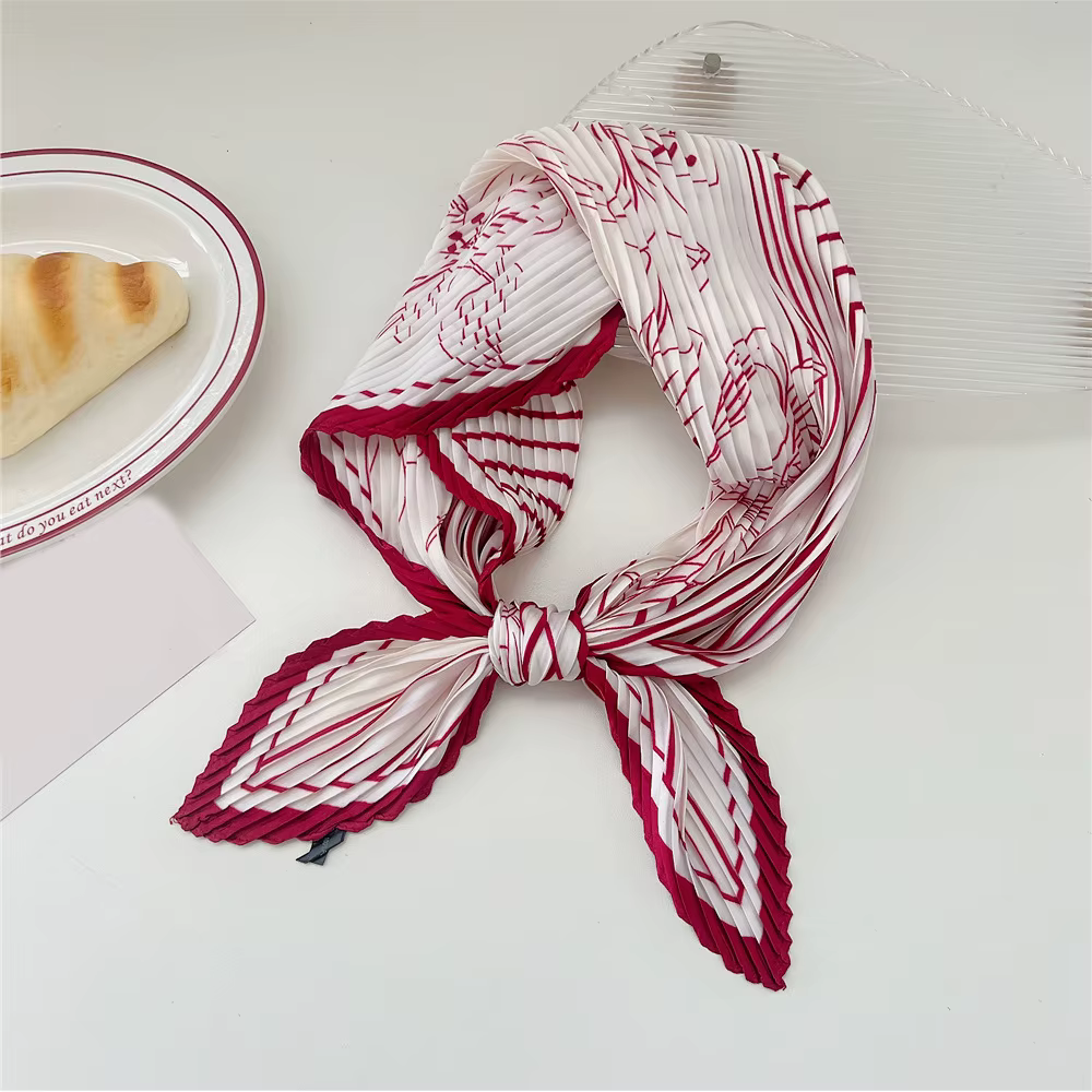 Foulard plissé à imprimé floral, col carré, bandes de cheveux froissées, écharpe, bandana, hijab en