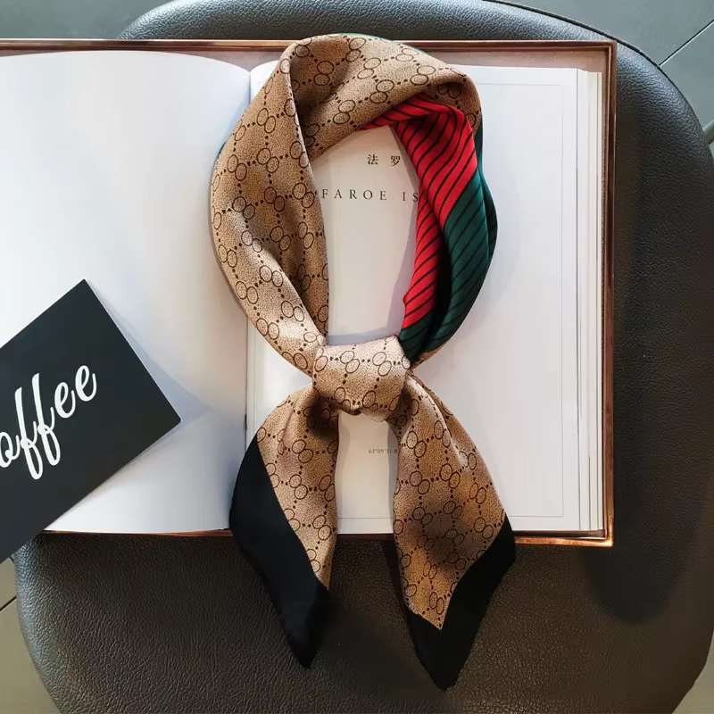 Foulard en Satin doux pour femmes, foulard carré imprimé à la mode, accessoires professionnels de 70