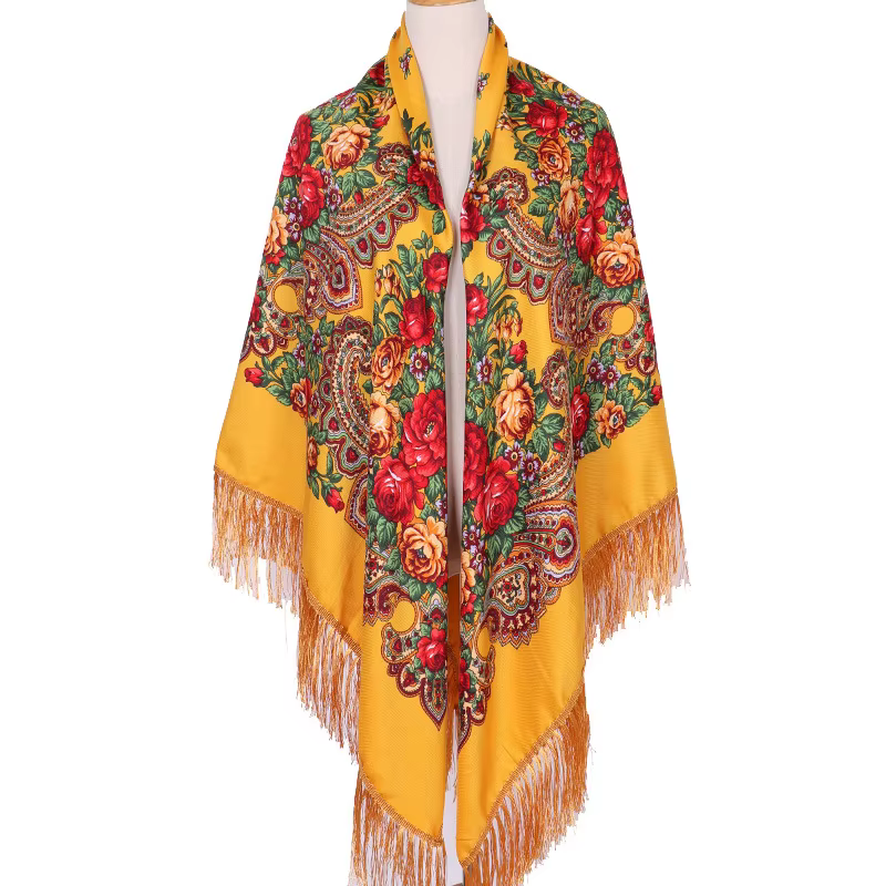 Écharpe carrée russe pour femmes, châles chauds à pampilles, imprimé Floral, mouchoir, enveloppe, Ba