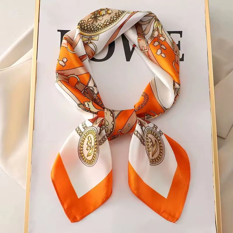 1 pièces 70cm chaîne romaine foulard en soie pour les femmes simulé soie géométrique ronde mode poly