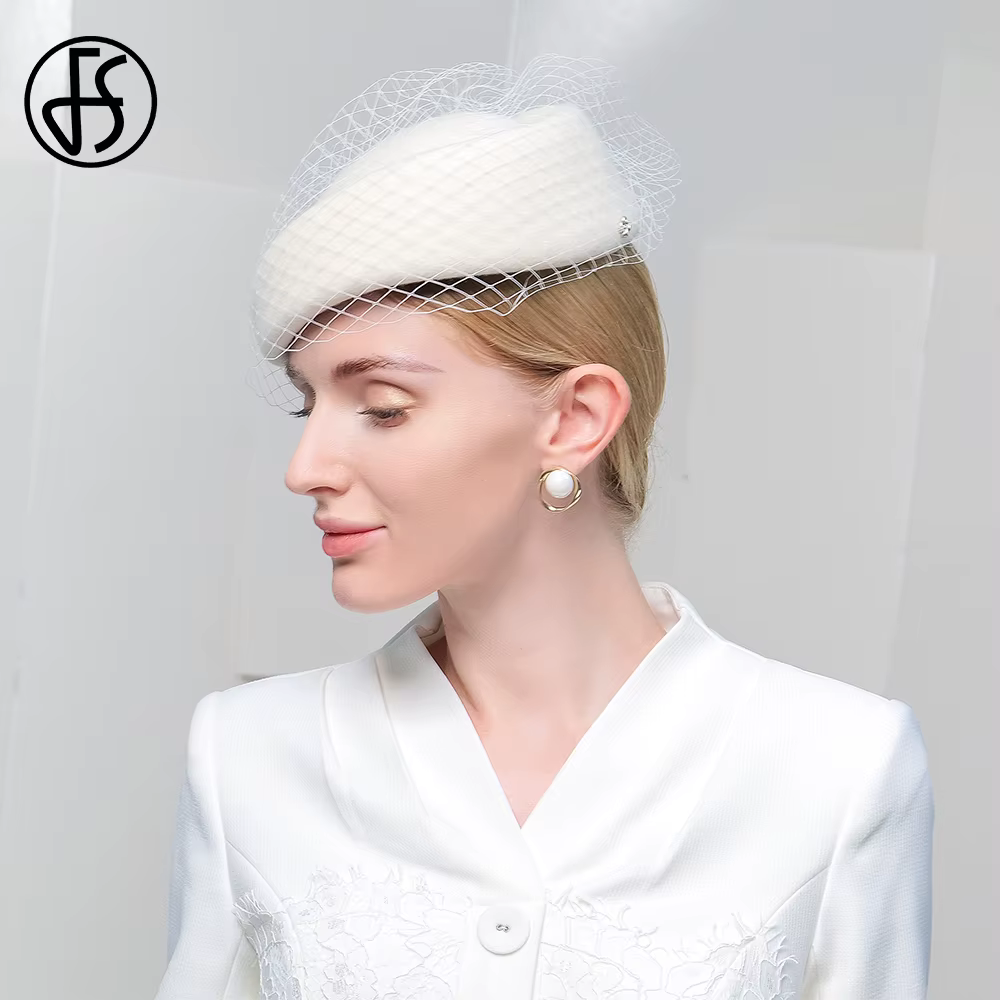 FS béret en feutre de laine blanche mariage britannique chapeaux pour femmes dames église Fedoras ch