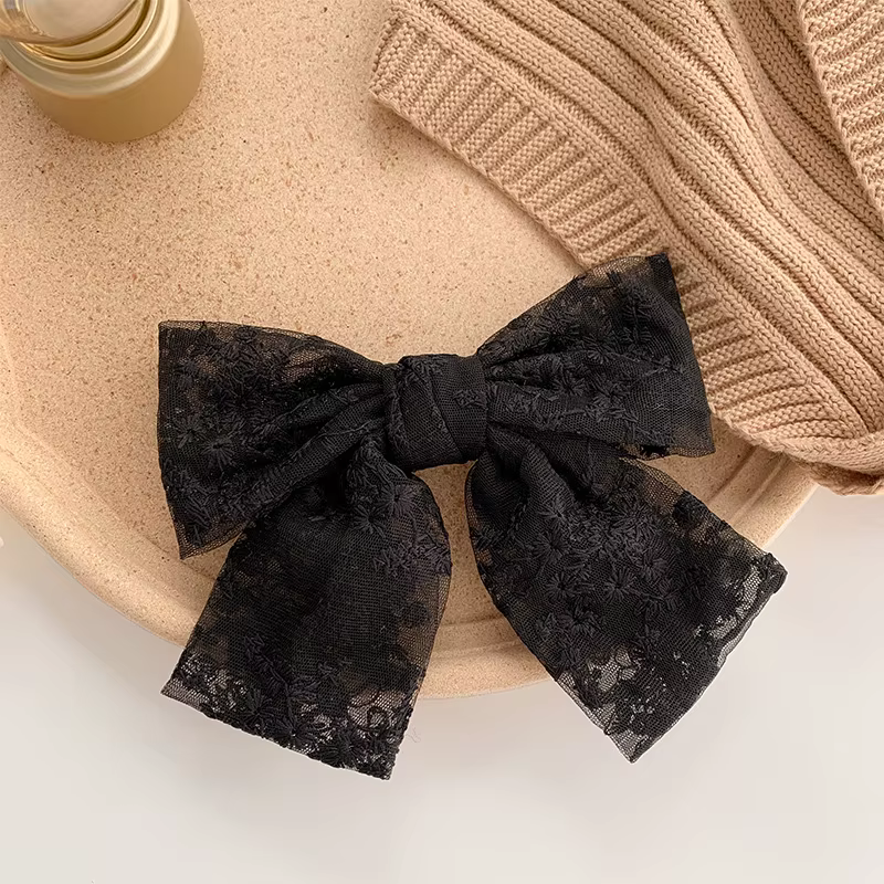 Pince à cheveux avec nœud en dentelle, brodée douce et élégante, pince à ressort en ruban, pince à c