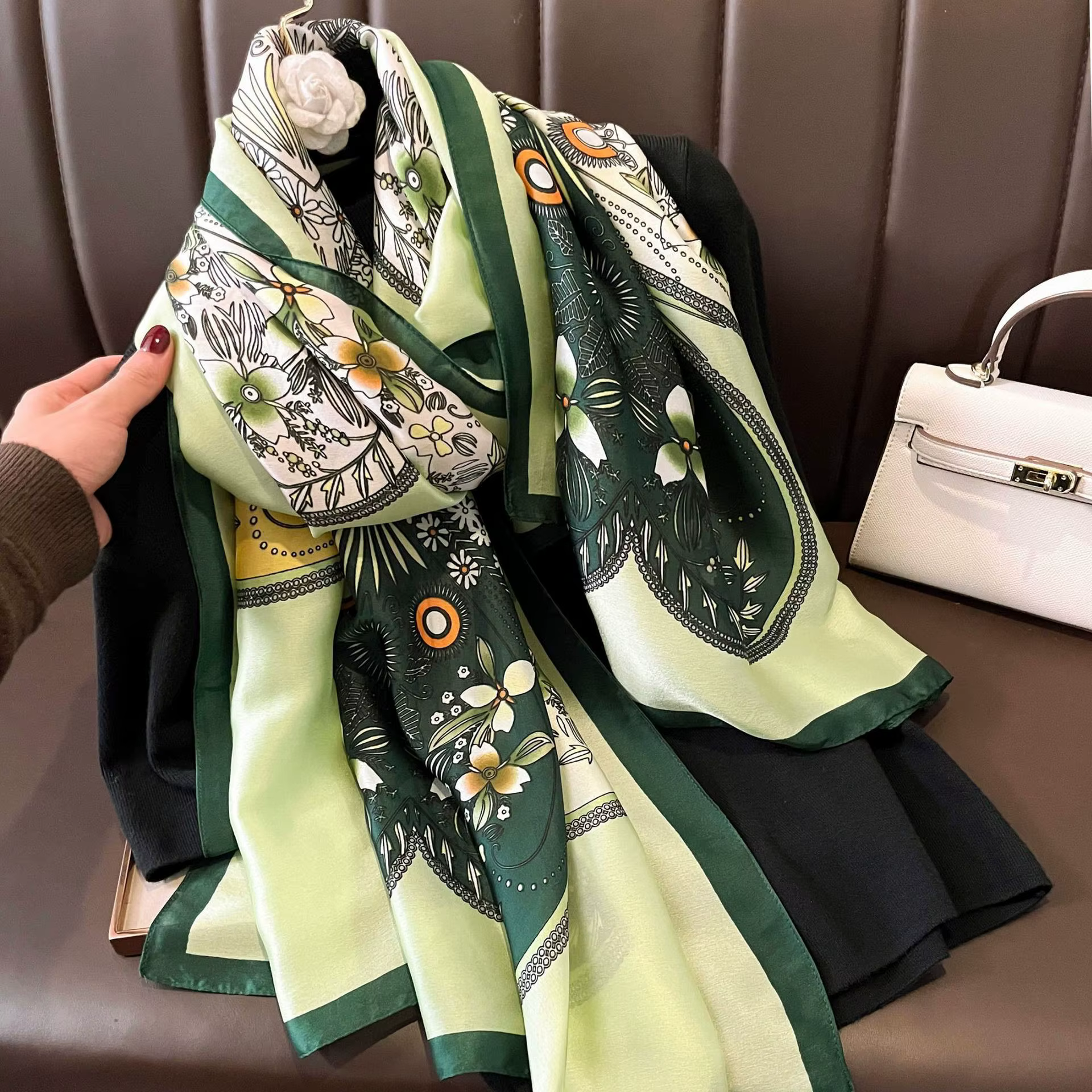 Foulard en soie de haute qualité pour femmes, couvre-chef quatre saisons, Hijab, Bandana de luxe, 90