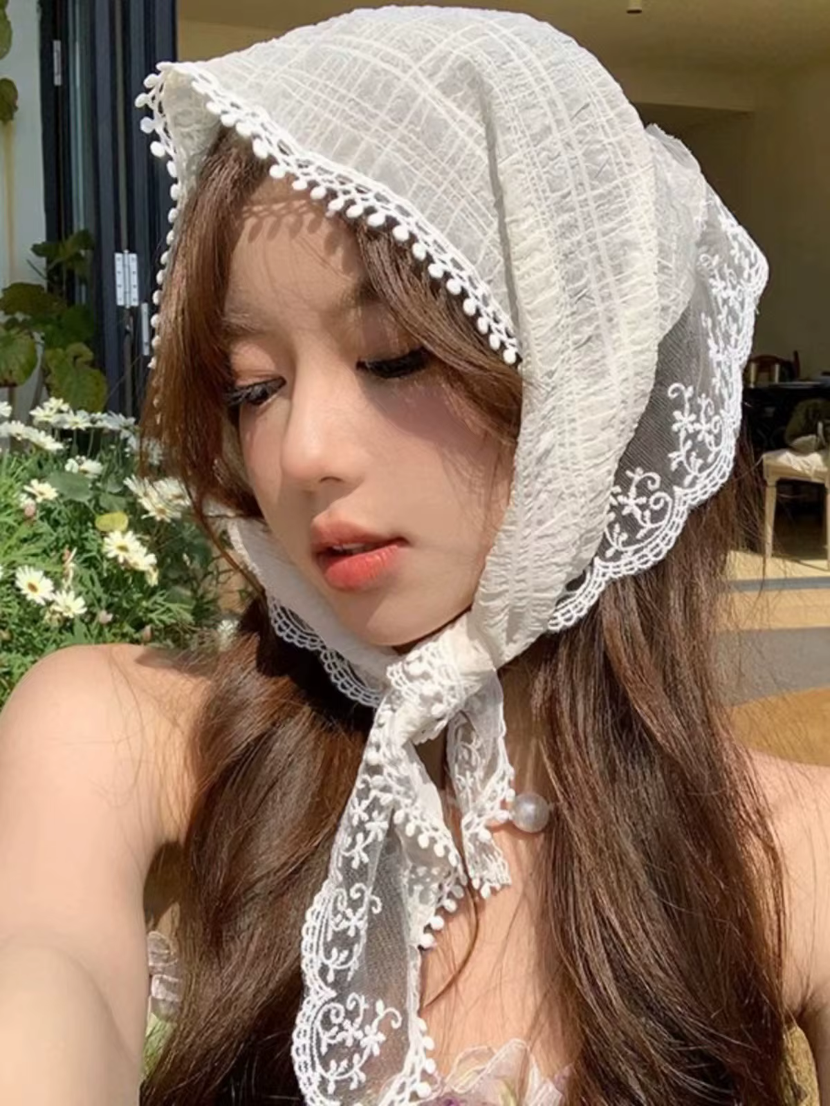 Femmes écharpe triangulaire été mince Protection solaire dentelle foulard français respirant polyval