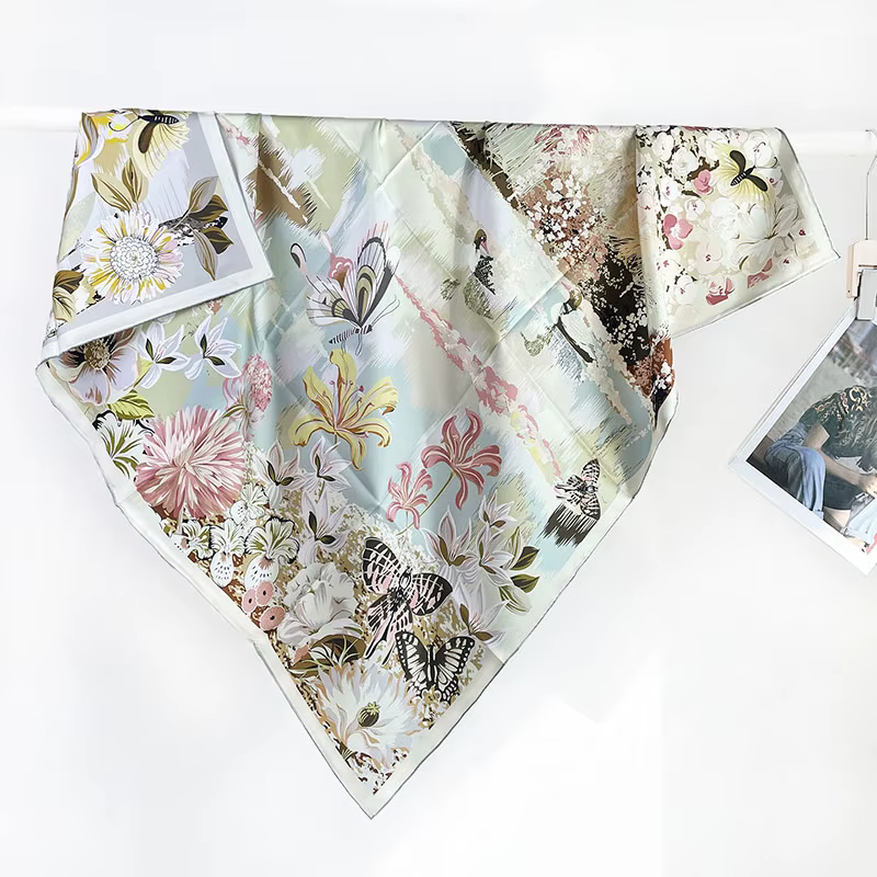 Grand foulard carré 100 % soie véritable, châle imprimé double face, collection Printemps 2026, pour