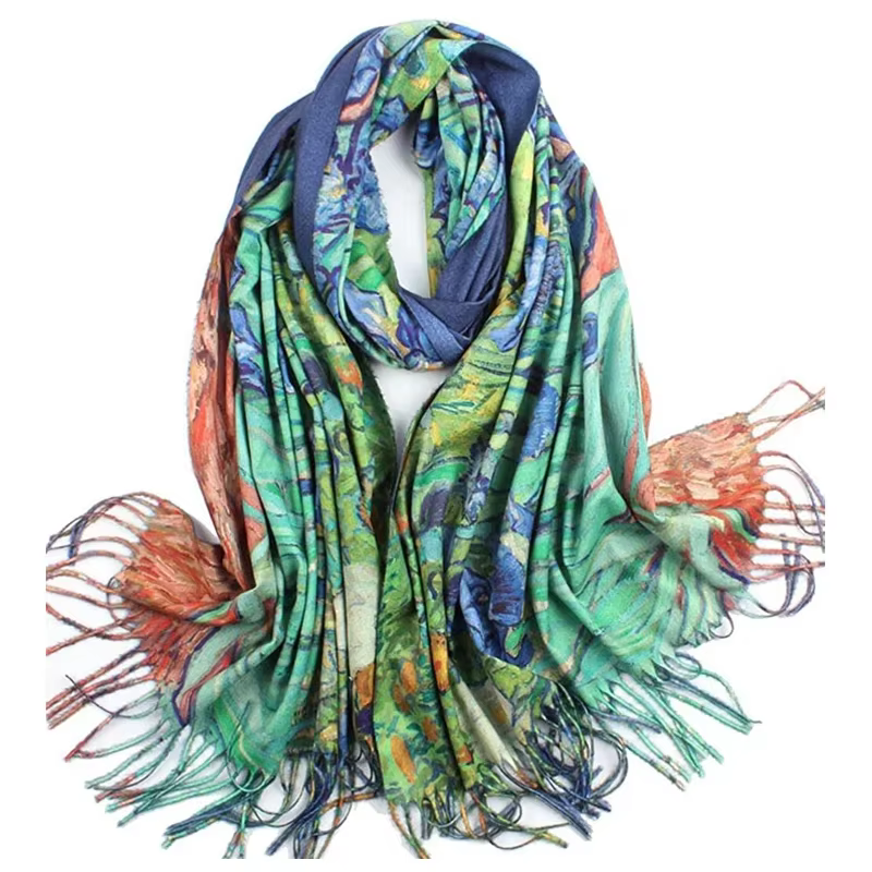 Écharpe en Cachemire de Luxe pour Femme, Châle Pashmina, Peinture à l'Huile, Van Gogh, 190x70cm, Nou