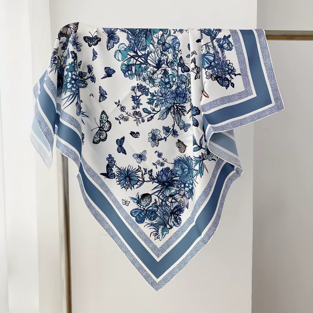 Écharpe à bord roulé à la main pour femmes, 90CM, Bandanas carrés en sergé, accessoires pour vêtemen