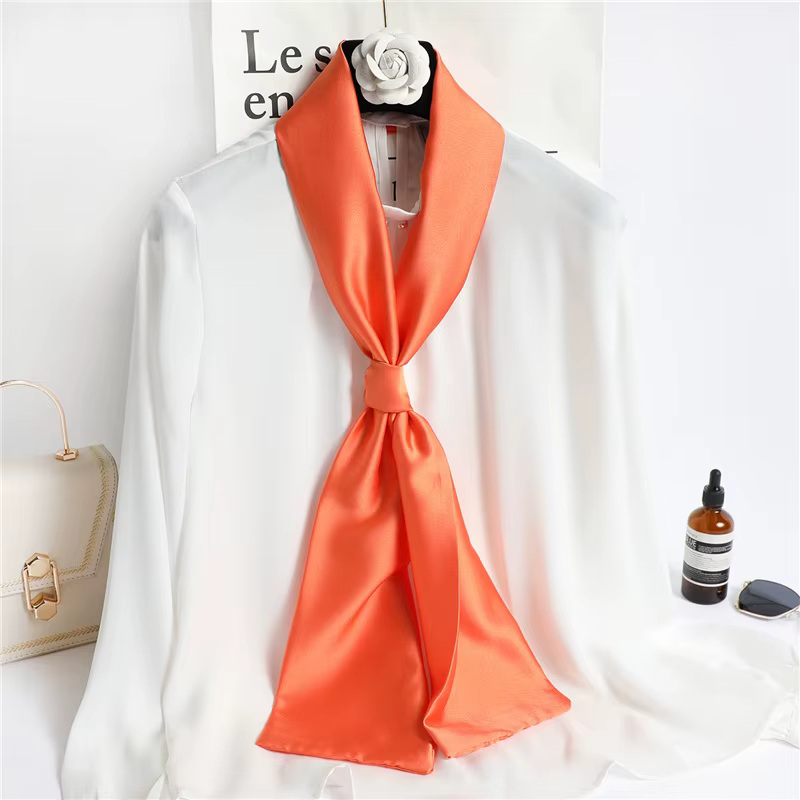 Écharpe longue en soie unie rouge pour femme, foulard en satin de soie pour cheveux, écharpe de cou 