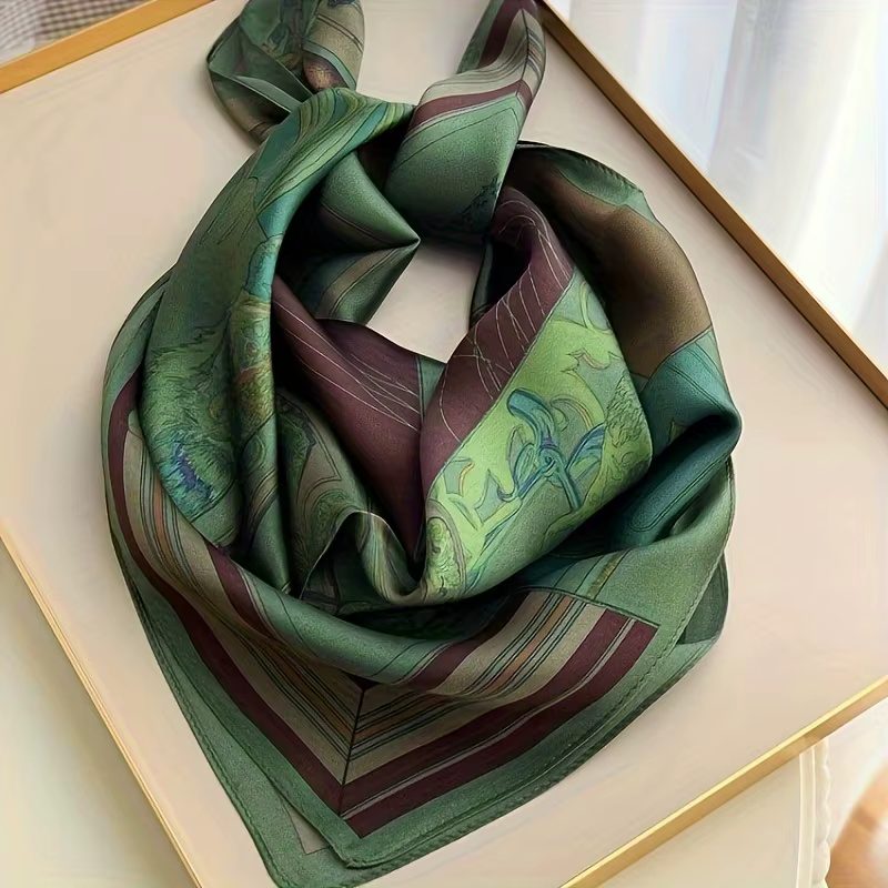 Écharpe en Satin doux pour femmes, Style Vintage, écharpe carrée verte polyvalente, châle léger, cou