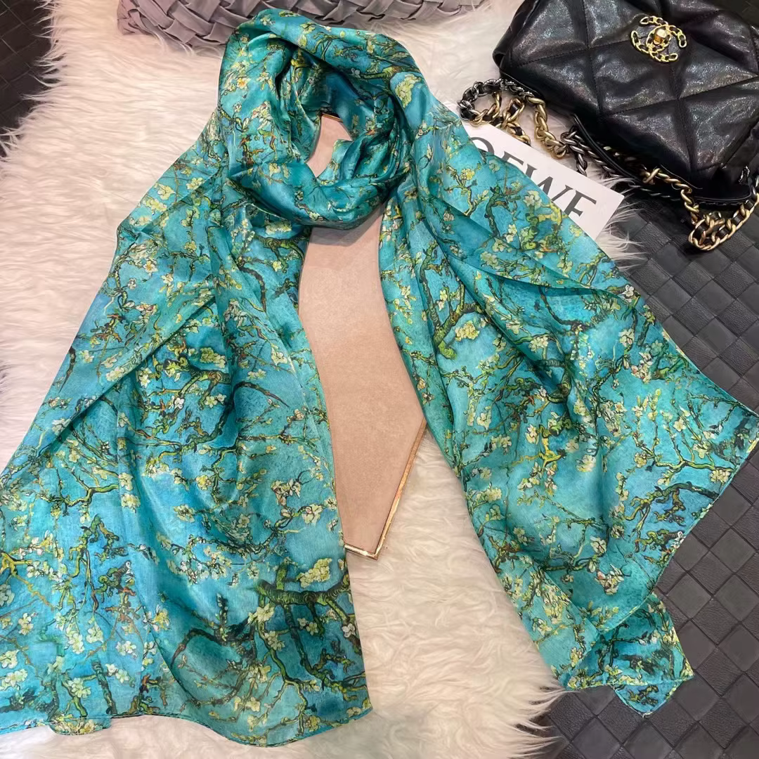 100% foulard en soie de mûrier châle marque prune Bossom Design bleu vert été plage châles en soie é