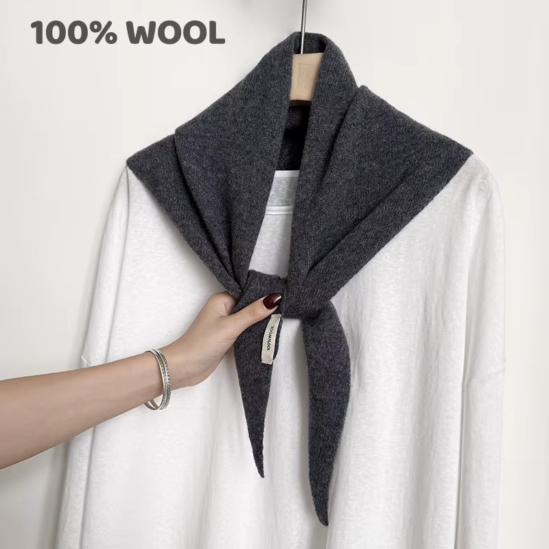 100% laine hiver écharpe pour femmes chaud triangle tricot foulards Hijab solide dame châle envelopp