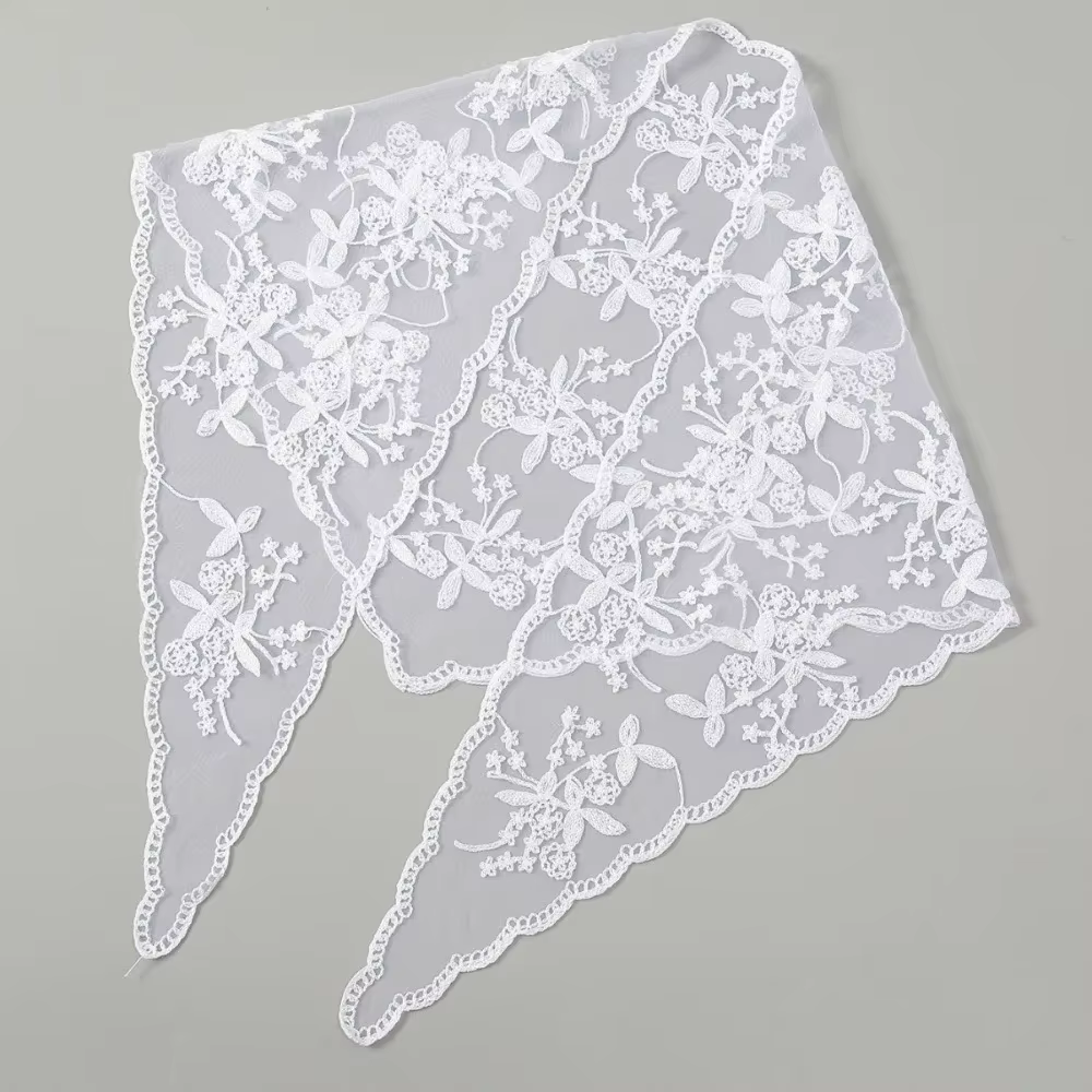 Nouveau Foulard en dentelle ajouré broderie mince Foulard Bandana Vintage couleur unie dentelle mouc