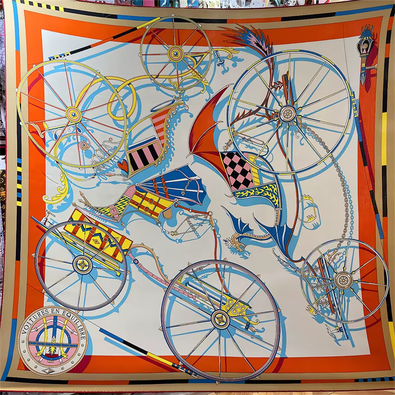 135CM Foulard en cachemire de soie femmes châles bouclés palais chariot imprimé foulards carrés enve