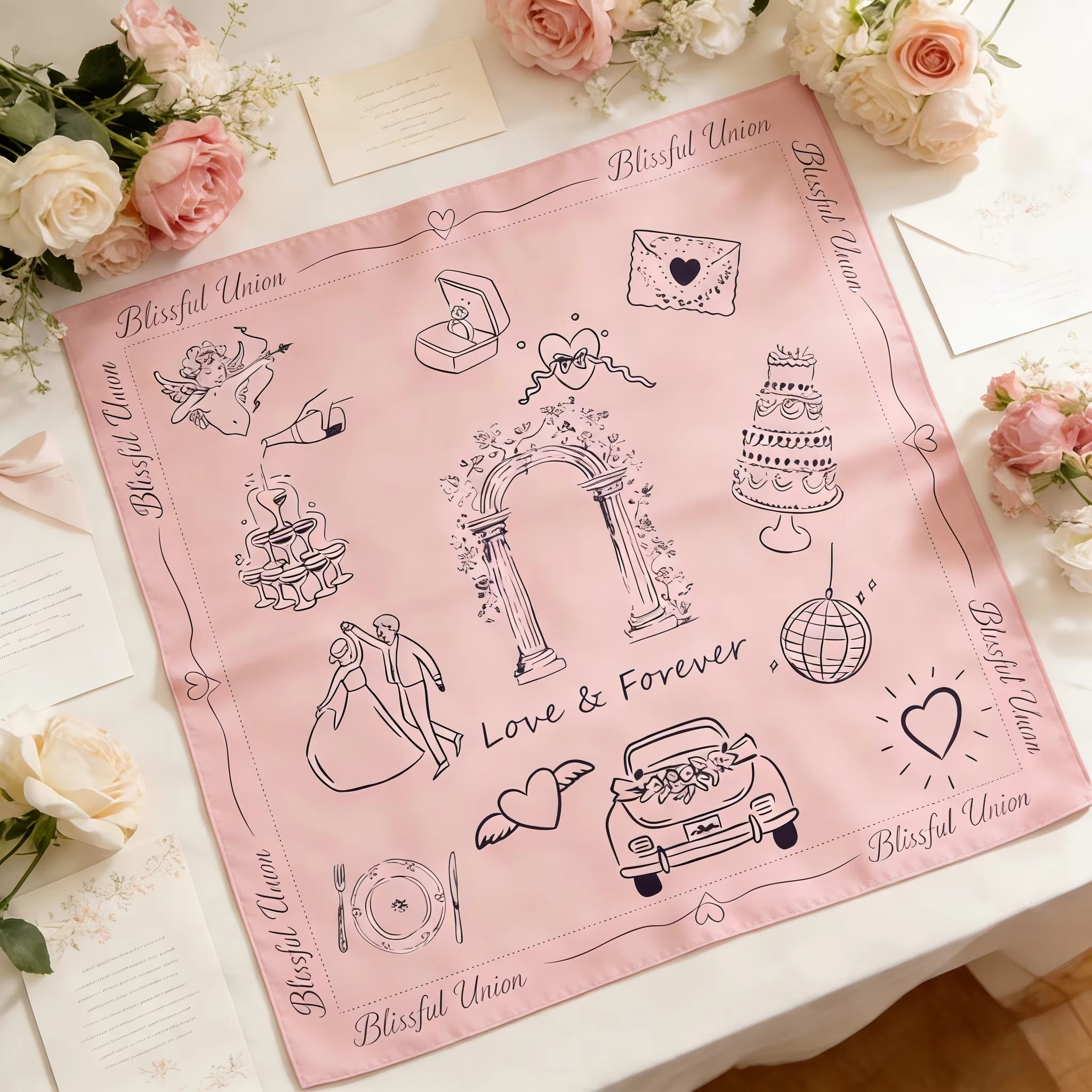 Écharpe de mariage personnalisée | cadeau | Motif dessiné à la main | foulard | Doux et lisse | cade