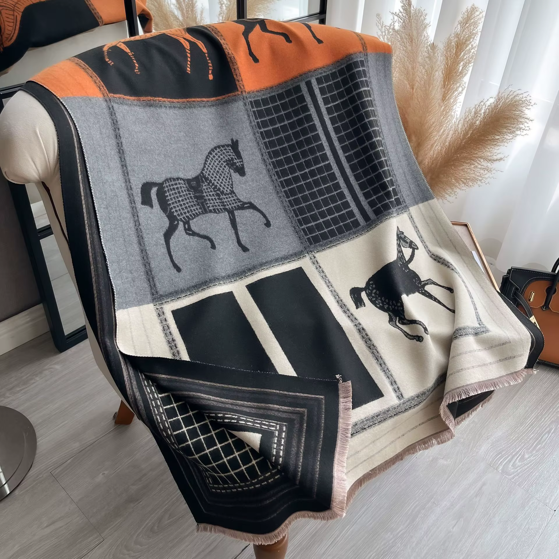 Automne hiver écharpe femmes Pashmina châles cheval imprimé enveloppes couverture en cachemire chaud