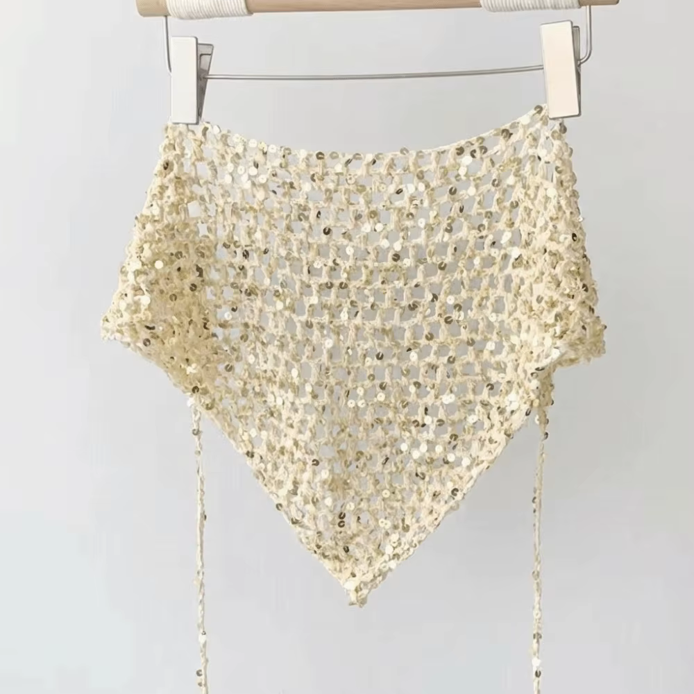Écharpe triangulaire à sequins multifonctionnelle, style bohème, à franges, tricotée, foulard ethniq