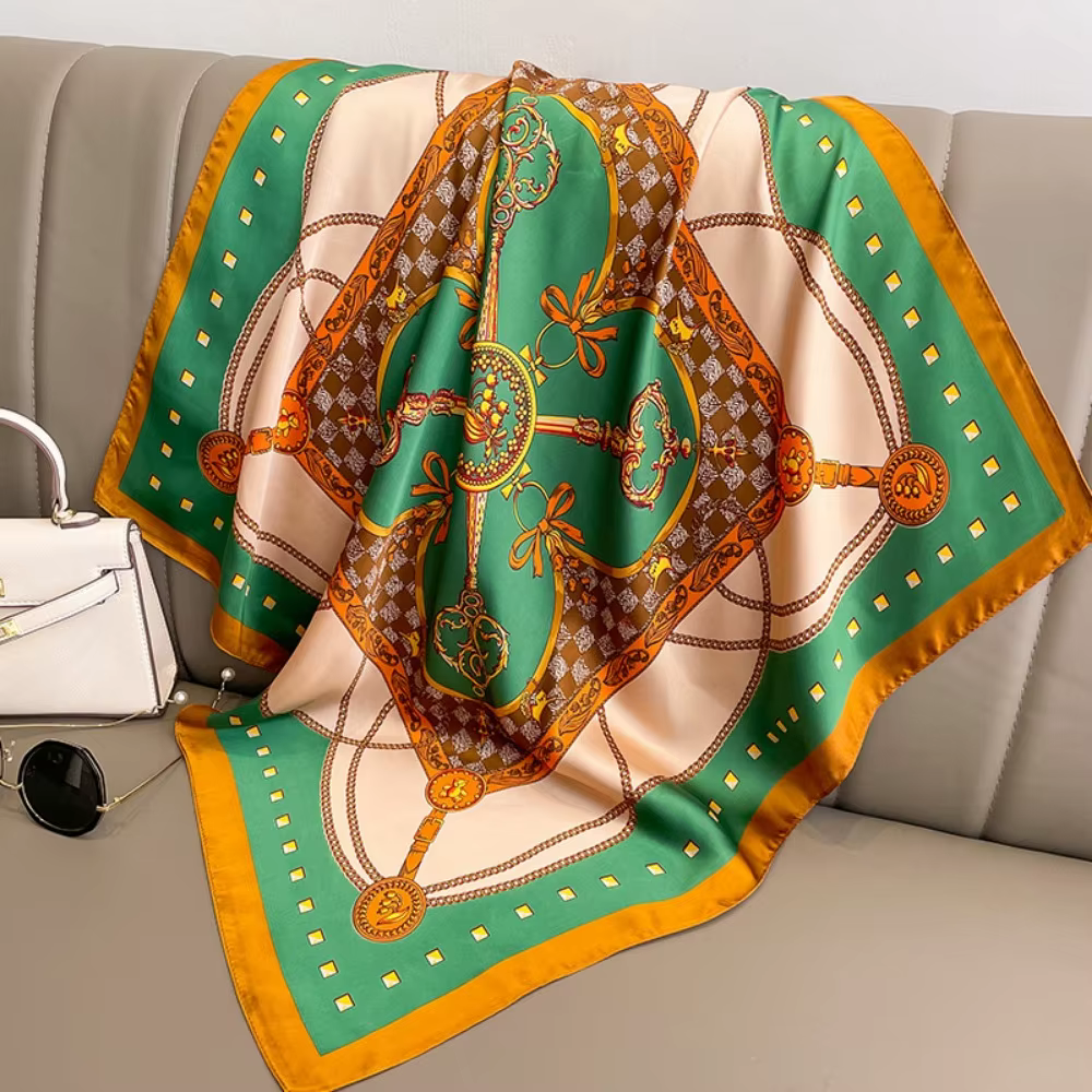 Écharpe décorative en imitation soie de style vintage et luxueux, un accessoire atmosphérique pour l