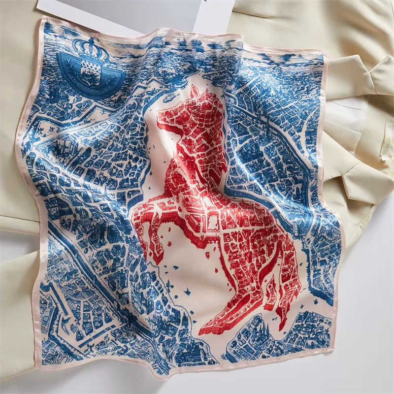 Foulard 100% Soie de Mûrier pour Femme, Imprimé Tête de Cheval, Bandana Carré, Foulard de Cou de Lux