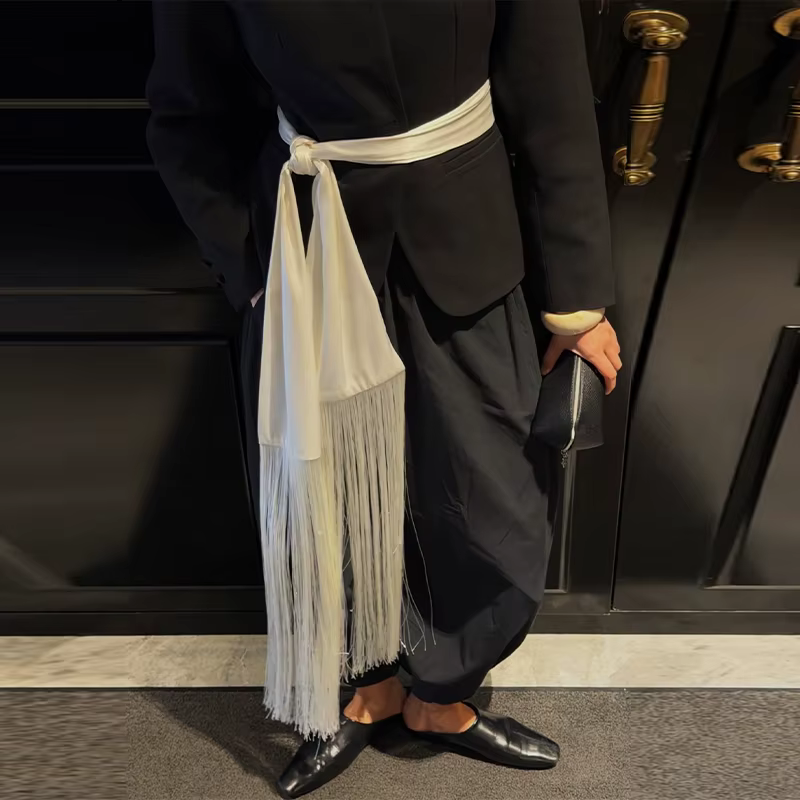 Élégant châle jacquard à franges pour femme, couleur unie, nouveau style chic, ceinture de soirée te