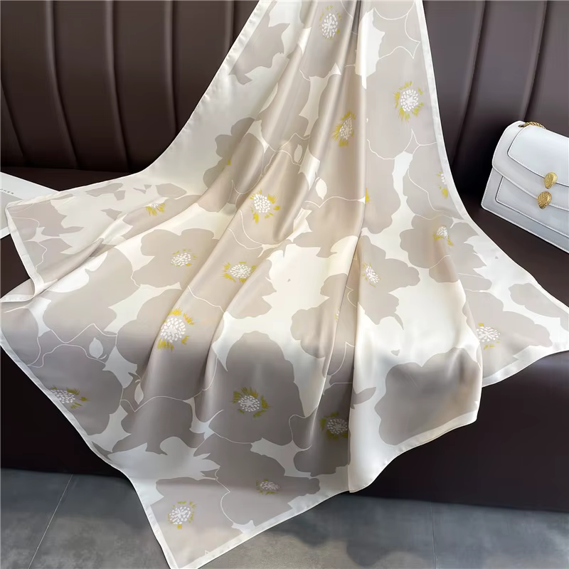 Foulard Carré en Satin pour Femme, Imprimé Populaire, Hijab de Marque de Luxe, Châle Bandana, Silenc