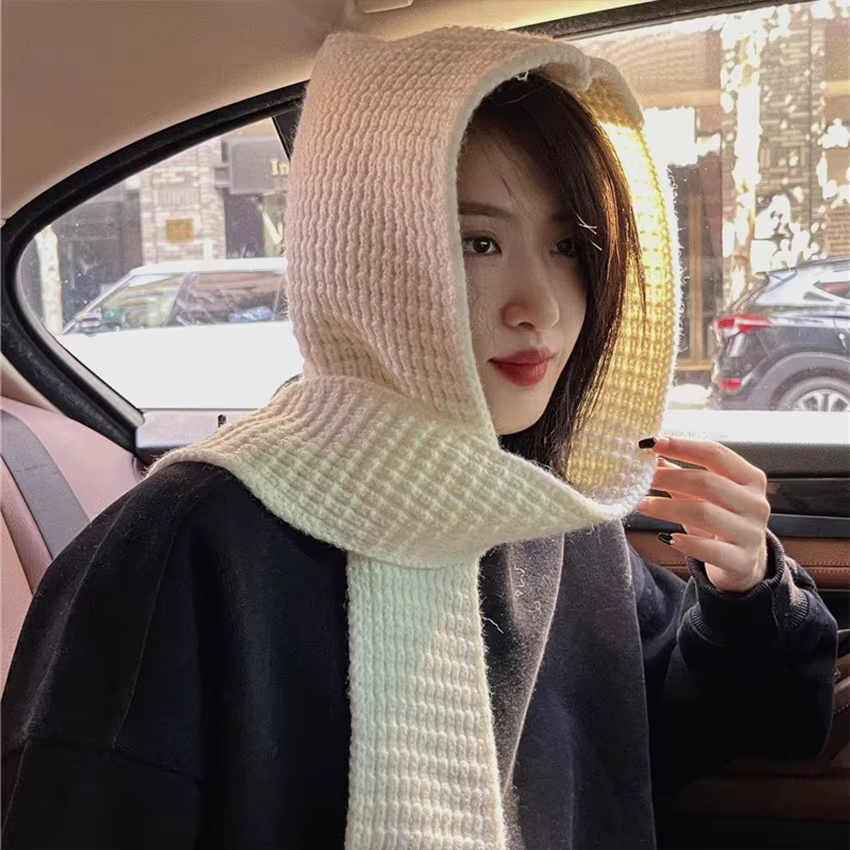 Écharpe à capuche tricotée, 1 pièce, chapeau-écharpe chaud et épais à la mode pour l'automne et l'hi