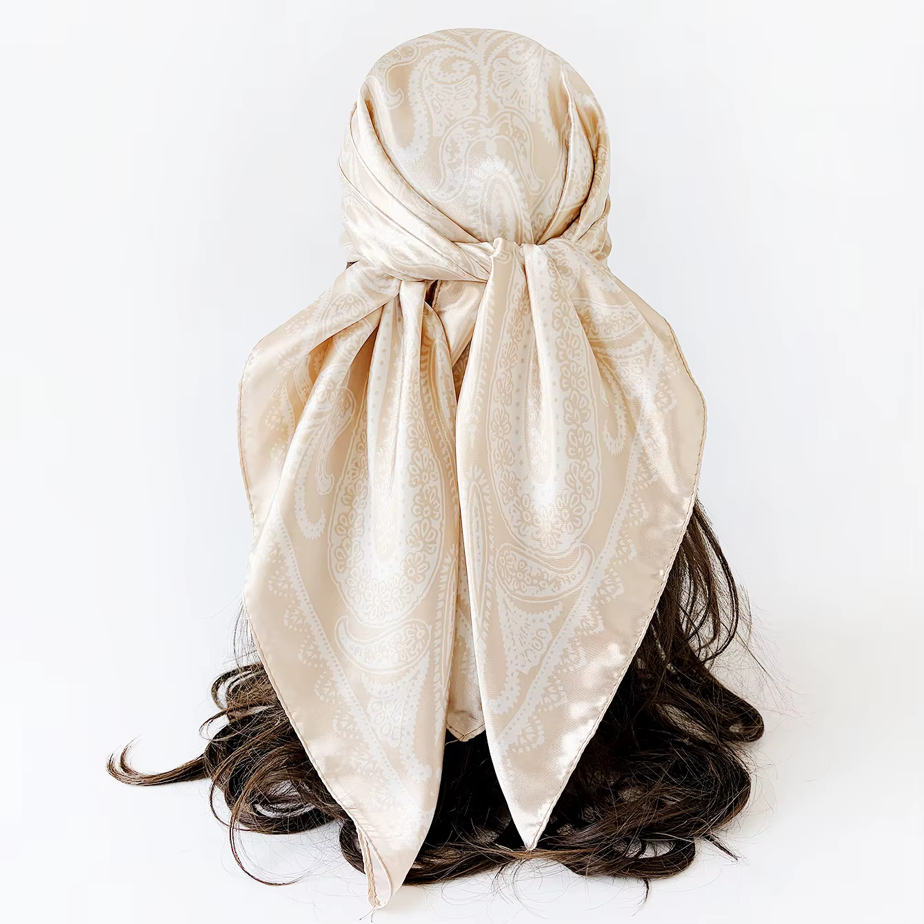 Foulard carré en soie de luxe pour femme 90 cm, imprimé satiné, hijab, écharpe musulmane, paréo, ban