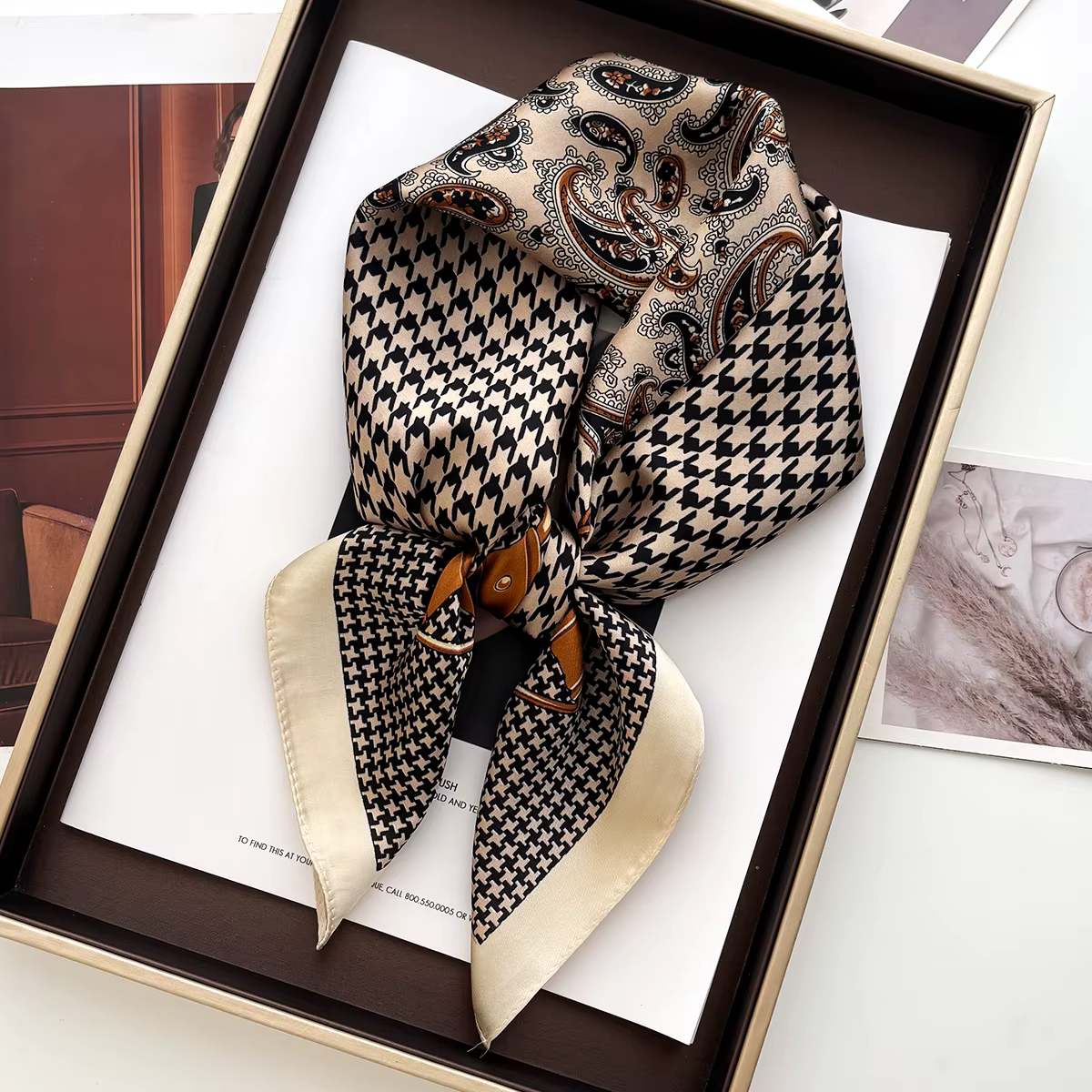 Foulard carré imprimé de luxe pour femmes, sac élégant, ruban, bandeau pour dames, châle Paisley, fo