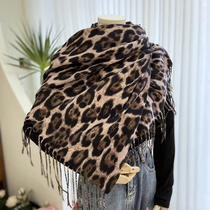 Écharpe en cachemire léopard pour femme, châle pashmina chaud et épais pour l'hiver, écharpes couver