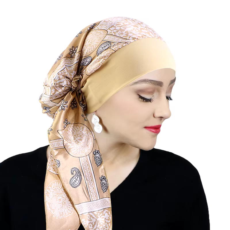 Foulard de sauna pré-cravate imprimé pour femme musulmane, turban féminin élastique, chapeau de chim
