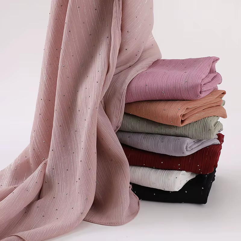 Printemps plaine rides strass brillant miroitant châles écharpe pour femmes Ramadan haute qualité en