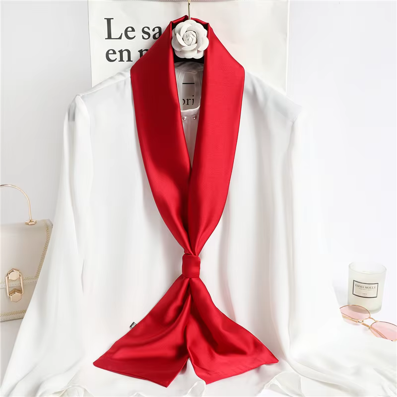 Écharpe longue slim 145cm pour femmes, couleur unie, Double couche en soie comme le cou, accessoire 