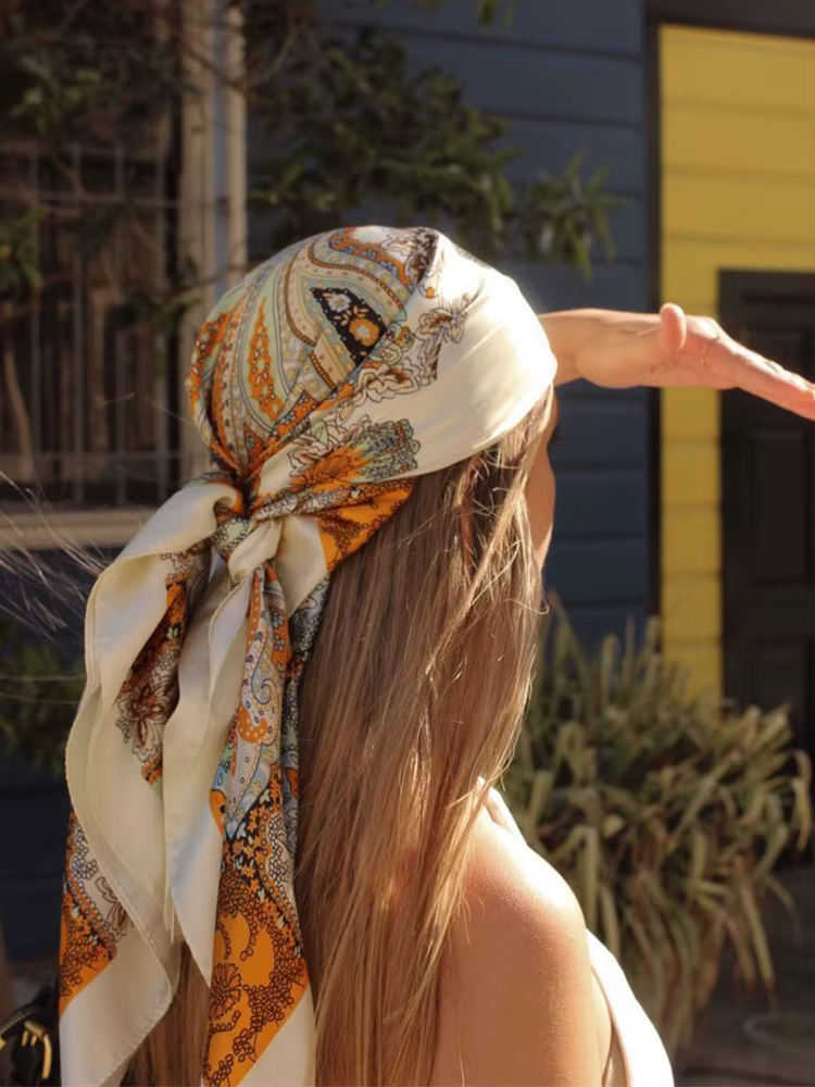 Foulard en Soie Satinée Printemps 2026 pour Femme – Élégant Foulard Floral, Bandana et Bandeau pour 