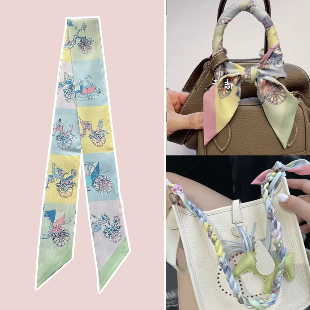 Paris Love Dog imprimé floral ruban de soie écharpe d'emballage coréen sergé satin simulation soie d