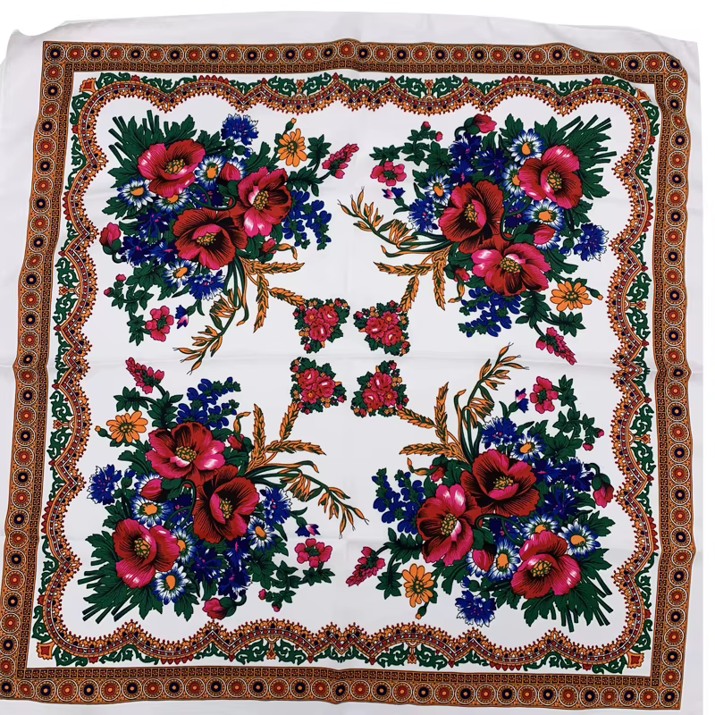 Foulard Imprimé Floral Rétro pour Femme, Bandana Carré, Châle, Bande de Sauna, Russe, National