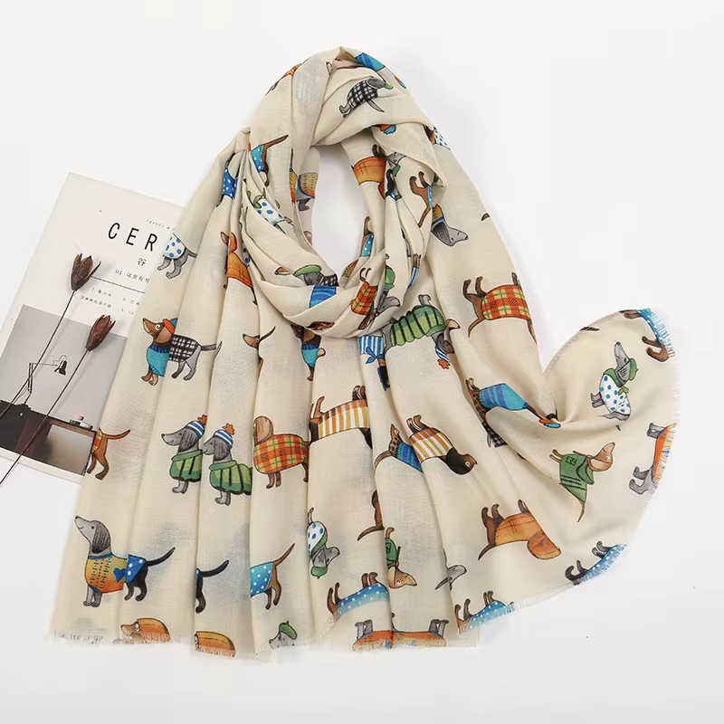 Écharpe en Viscose à Motif de Chien et Chat pour Femme Musulmane, Hijab Mignon, Offre Spéciale, 2024