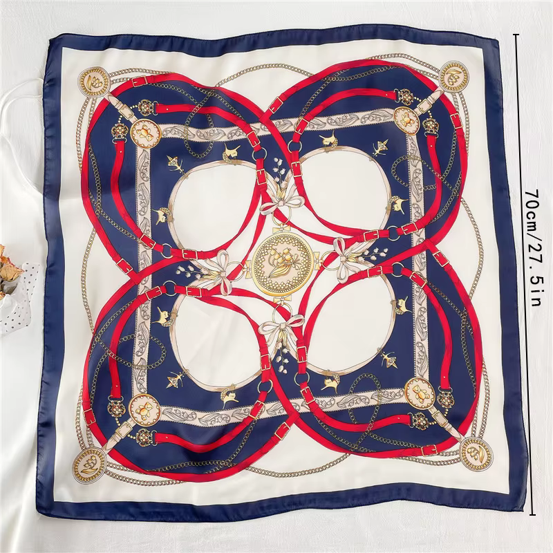 1 pièces 70cm chaîne romaine foulard en soie pour les femmes simulé soie géométrique ronde mode poly