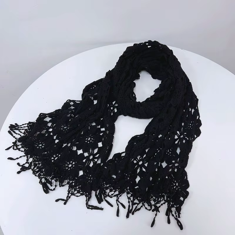 Écharpe en tricot au crochet pour femme, dentelle douce et polyvalente, protection du cou, printemps