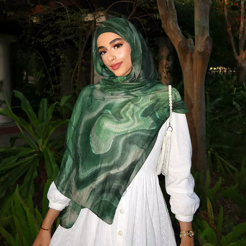 2025 nouvelle aquarelle florale Satin Modal Hijab écharpe respirant doux longue mode foulards foular