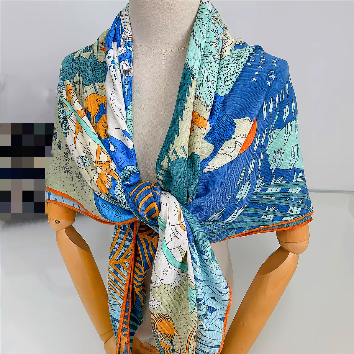 135CM foulard en cachemire de soie femmes châles roulés à la main animaux de la Jungle imprimer foul
