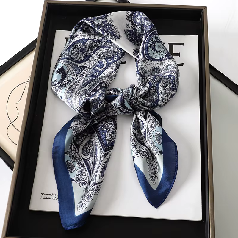 Foulard carré imprimé de style bohème pour femmes, châles en satin, écharpes rondes de la présidence