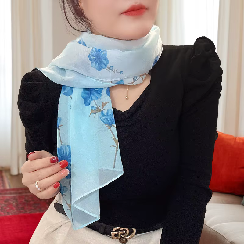 Écharpe en mousseline de soie style féerique pour femme, printemps/automne, légère et polyvalente, s