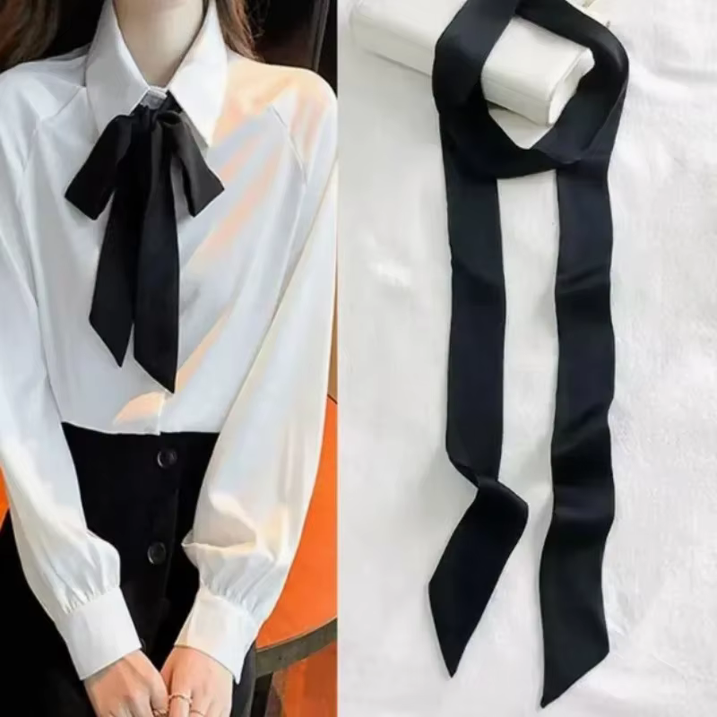Foulard en mousseline de soie pour femmes, Style coréen, 190x5cm, couleur unie, Long bandeau, bander