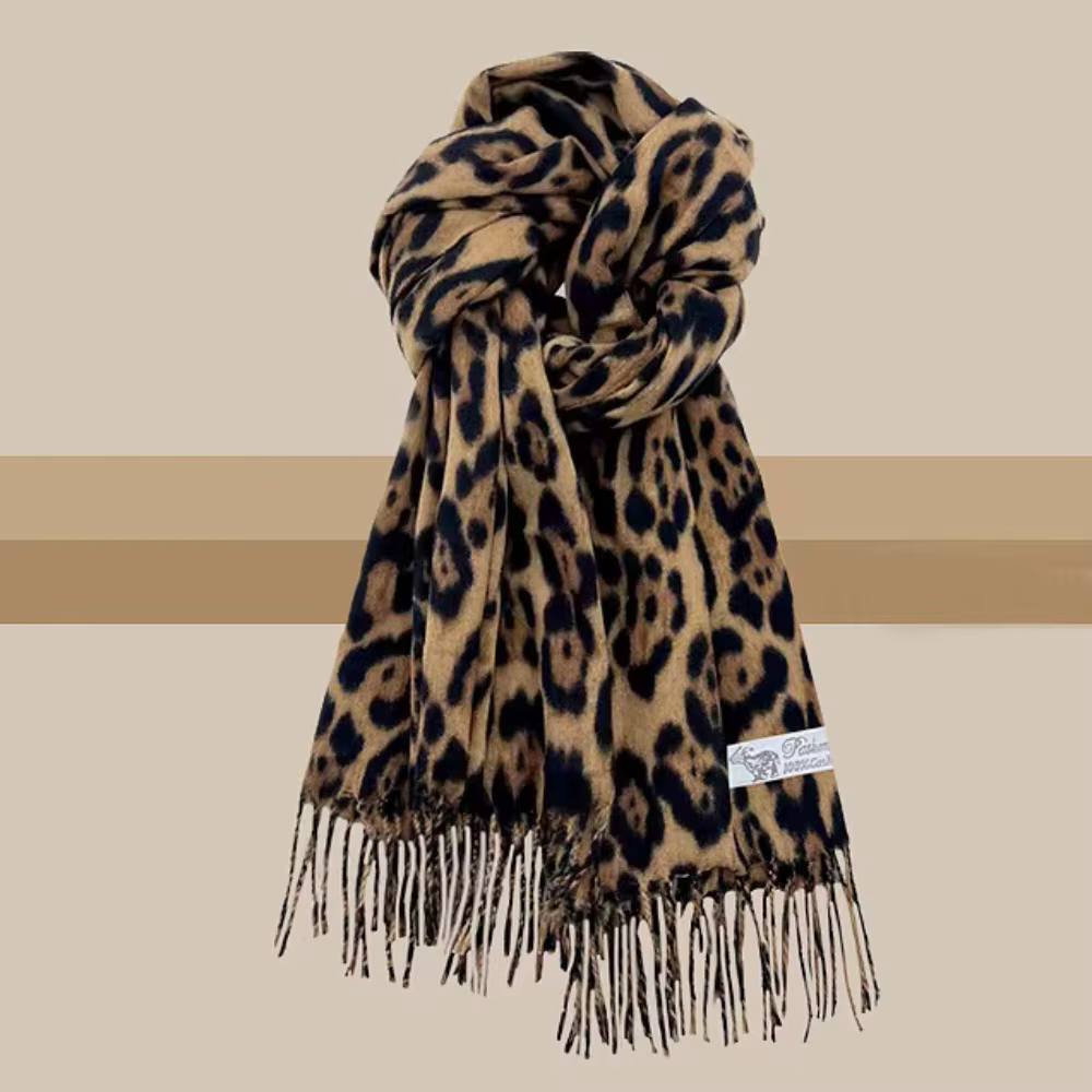 Mode léopard glands châle Imitation cachemire épaissi Foulard Pashmina Hijabs coupe-vent hiver chaud