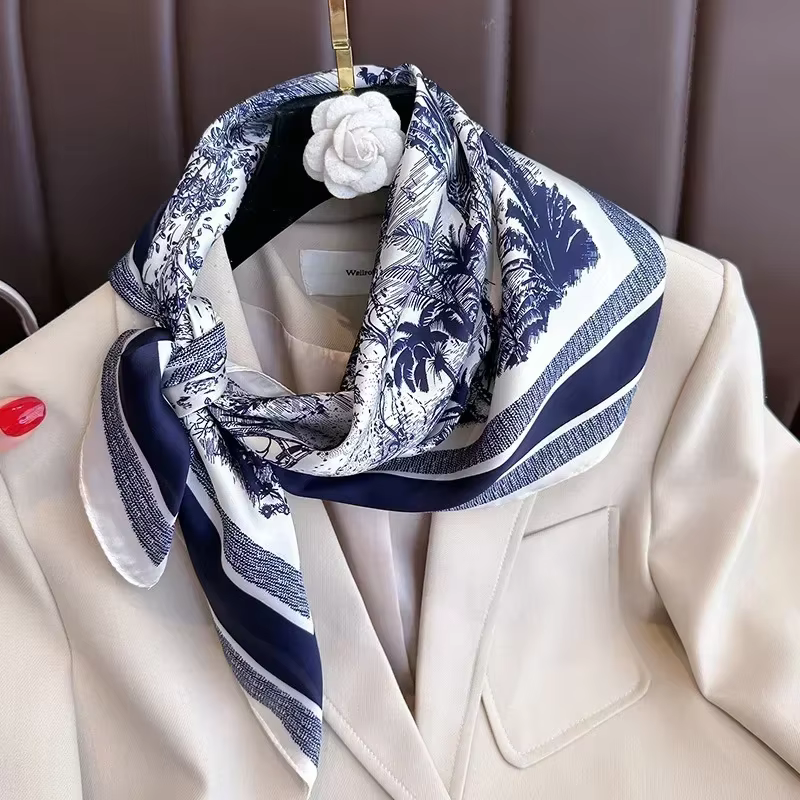 2025 printemps et automne nouveau 100% écharpe en Polyester femmes 70 cm imprimé carré écharpe en pl