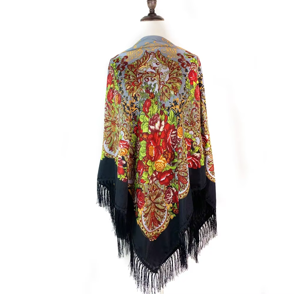 Foulard Carré Russe de Luxe à Imprimé Floral pour Femme, Châle Traditionnel 21 ème Ethnique, Bandana